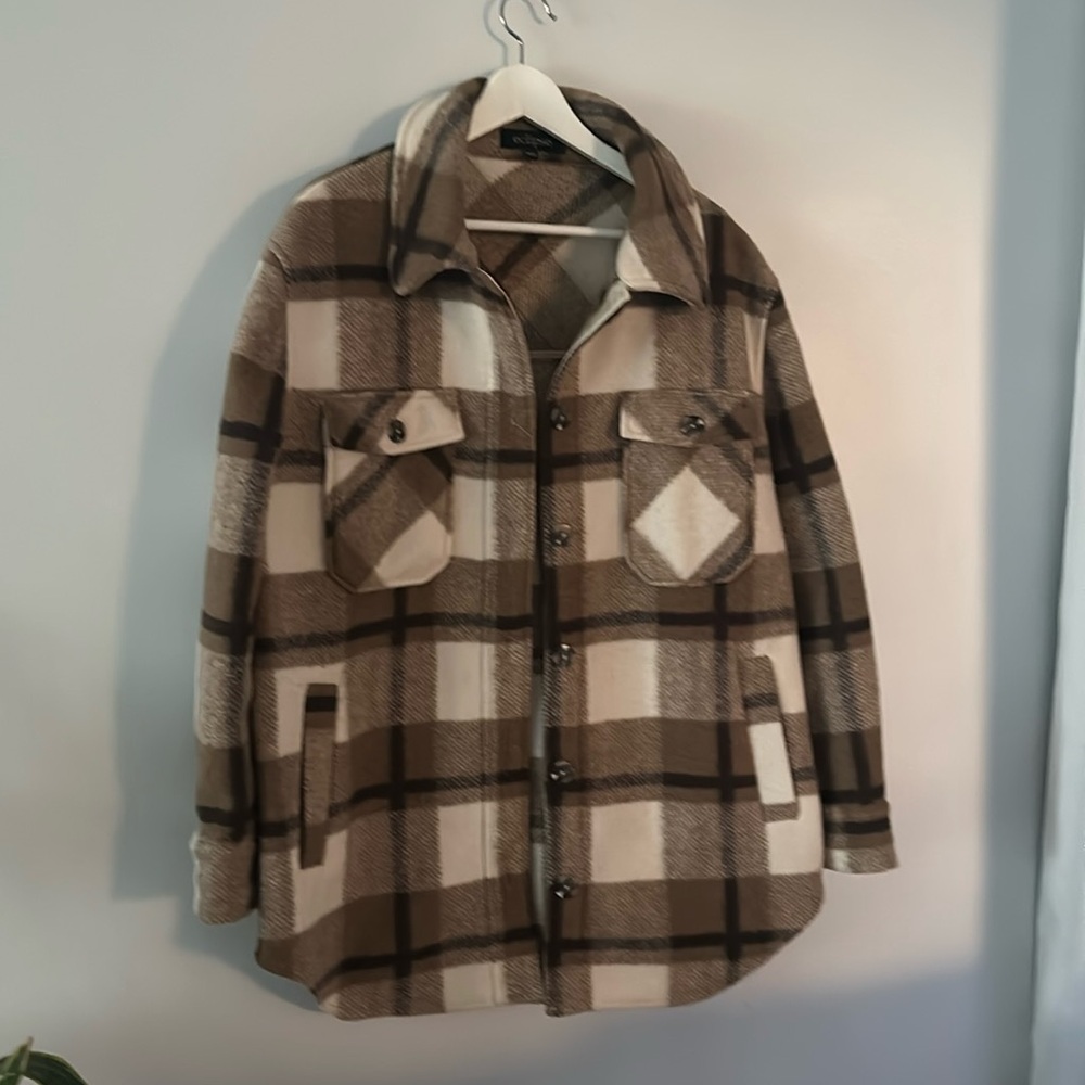 Brown and white plaid/flannel jacket